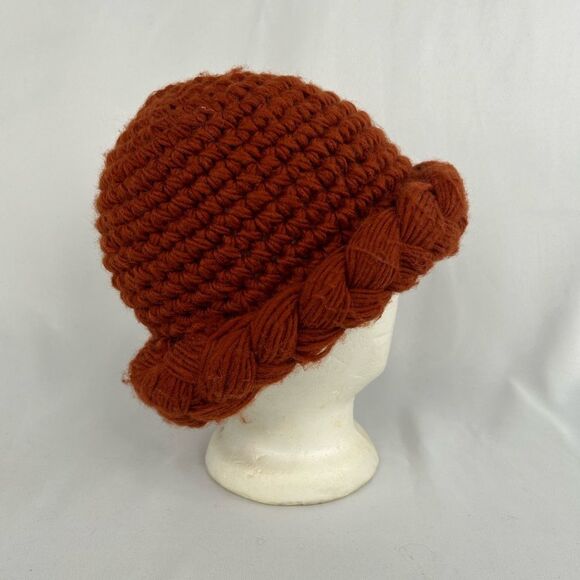 Vintage Hand-Crotchet Orange Knitted Hat Beanie